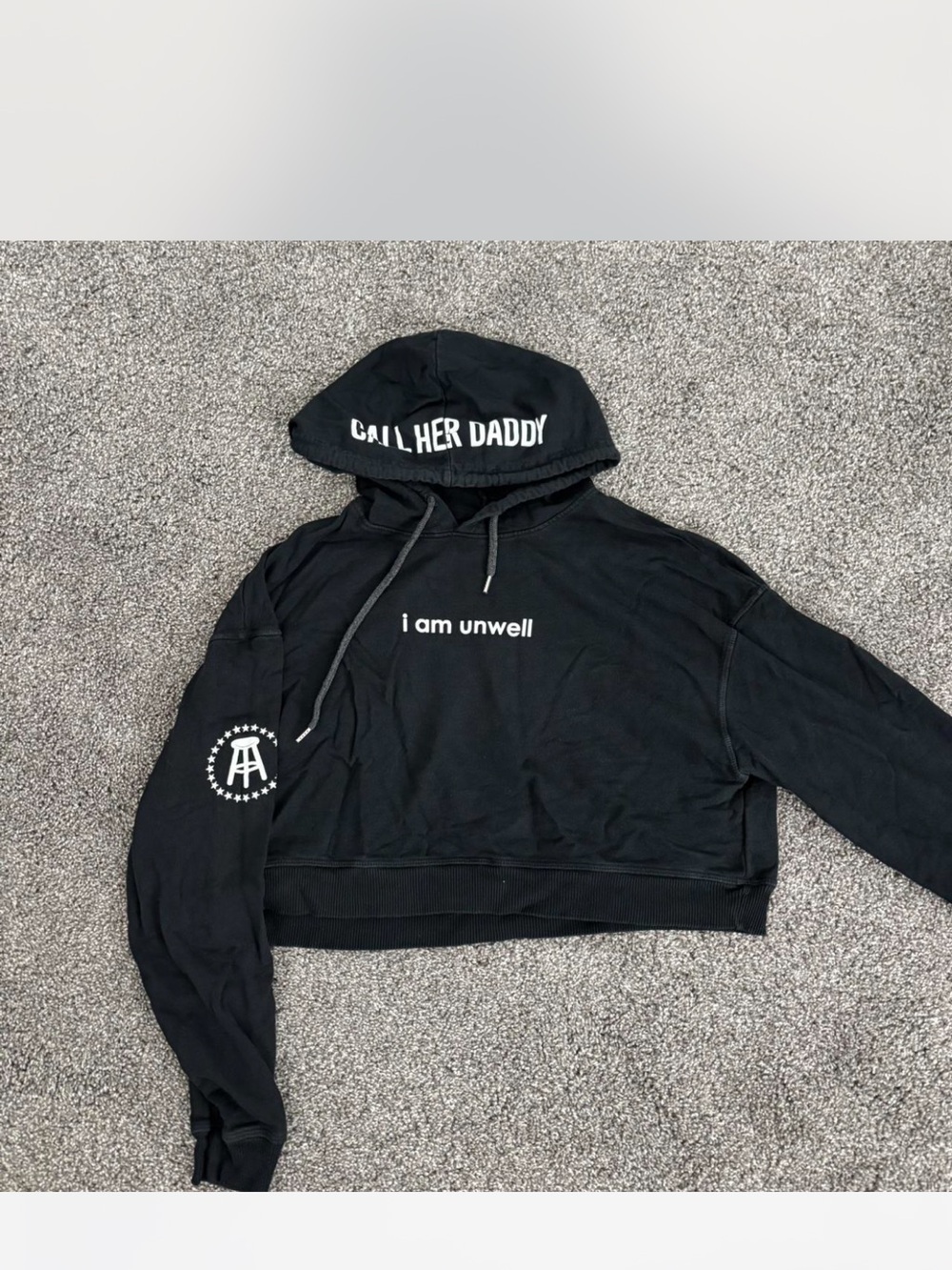 Barstool 'i am unwell' Black Cropped Hoodie